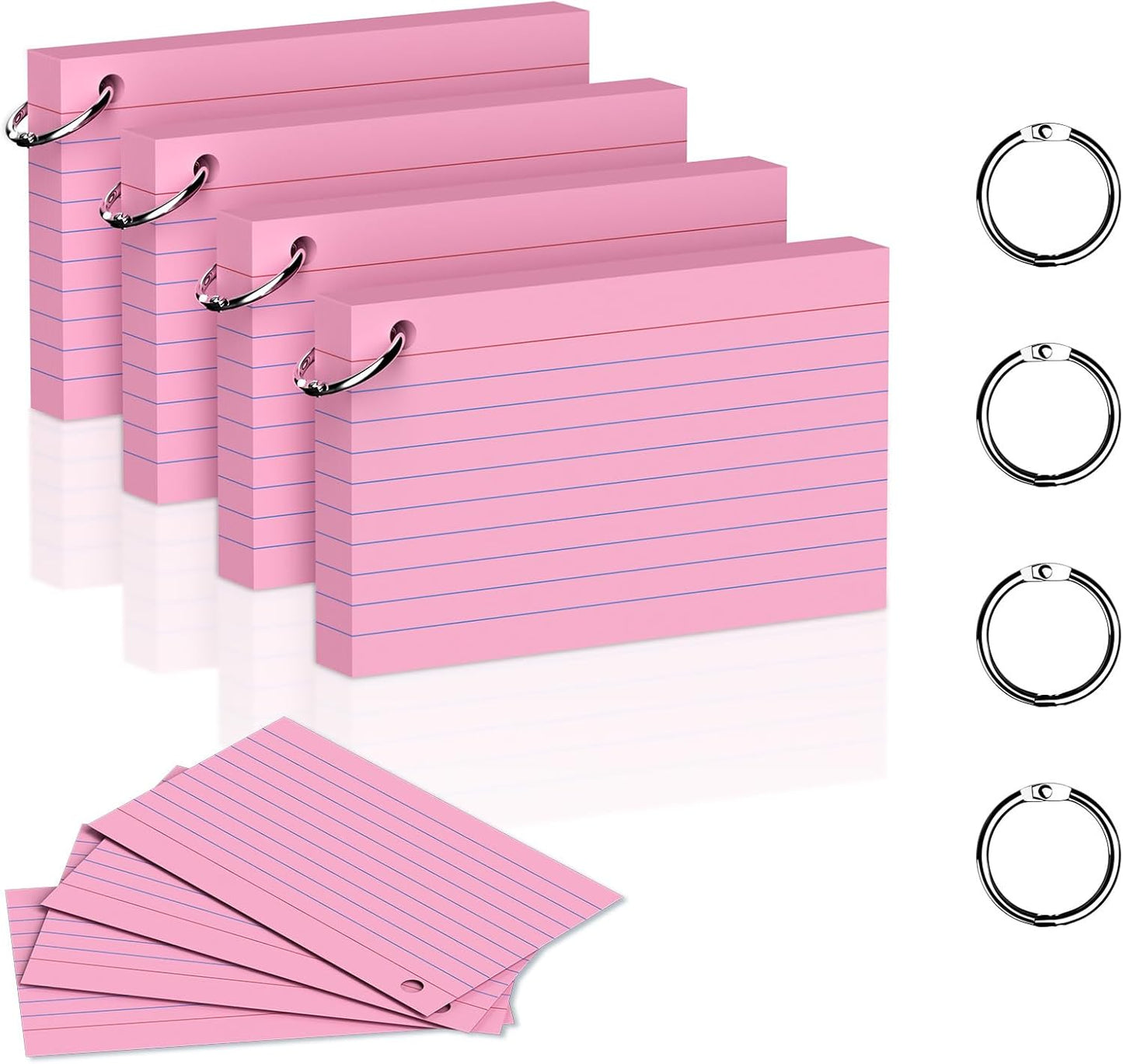 200 Count 3 x 5 Inch Purple Index Cards with Binder Rings, Lined & Blank Study Cards, Thick Cardstock Flash Cards for Students & Teachers, Color-Coded Notecards for School, Home, Work