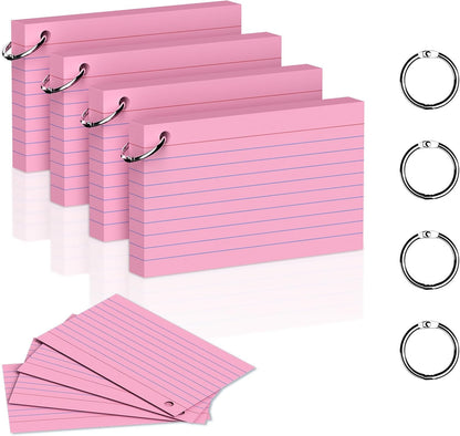 200 Count 3 x 5 Inch Purple Index Cards with Binder Rings, Lined & Blank Study Cards, Thick Cardstock Flash Cards for Students & Teachers, Color-Coded Notecards for School, Home, Work