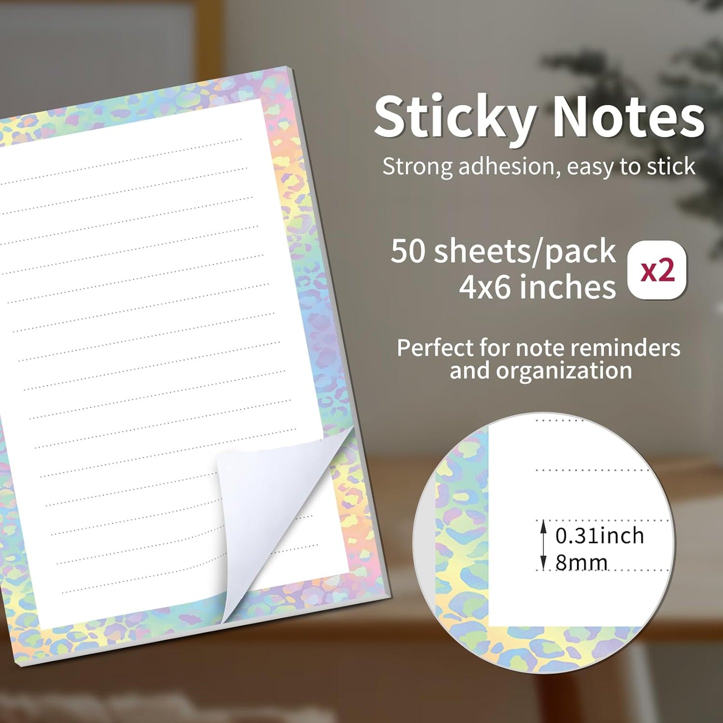 2 Pack Sticky Notes 4x6 in, Funny Large Notepads with Lines, Cute Self-Stick Memo Note Pads for Office, Home, Meeting Luxury Boho Flowers