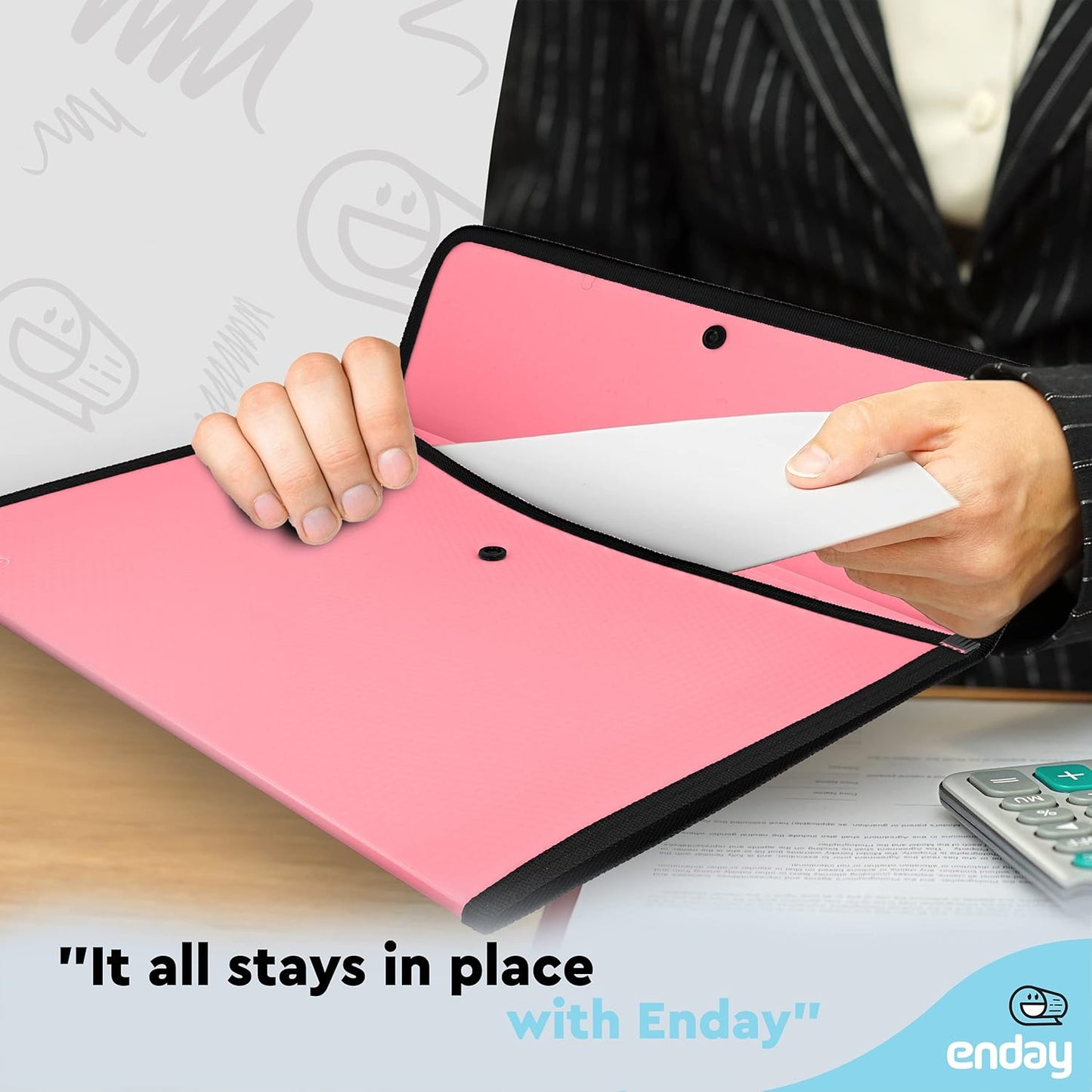 Square Flap Document Holder Blue, Expanding File Folder, A4 Letter Size Reusable Filling Envelopes, Snap Closure Wallet File Pouch Also Available in Pink, Purple, Green, Red, Grey, 1 Pc– By Enday