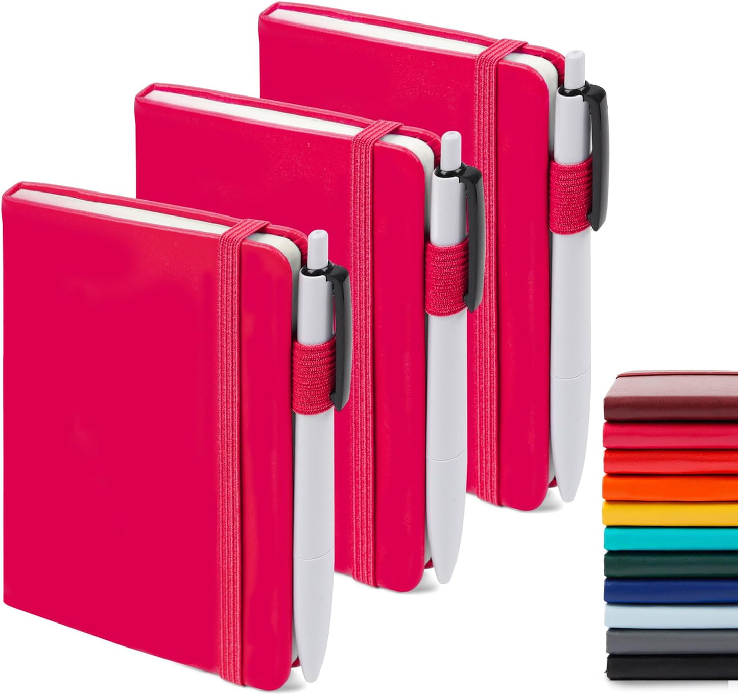 feela 3 Pack Pocket Notebook Journals with 3 Black Pens, A6 Mini Cute Small Journal Notebook Bulk Hardcover College Ruled Notepad with Pen Holder for Office School Supplies, 3.5”x 5.5”, Gray