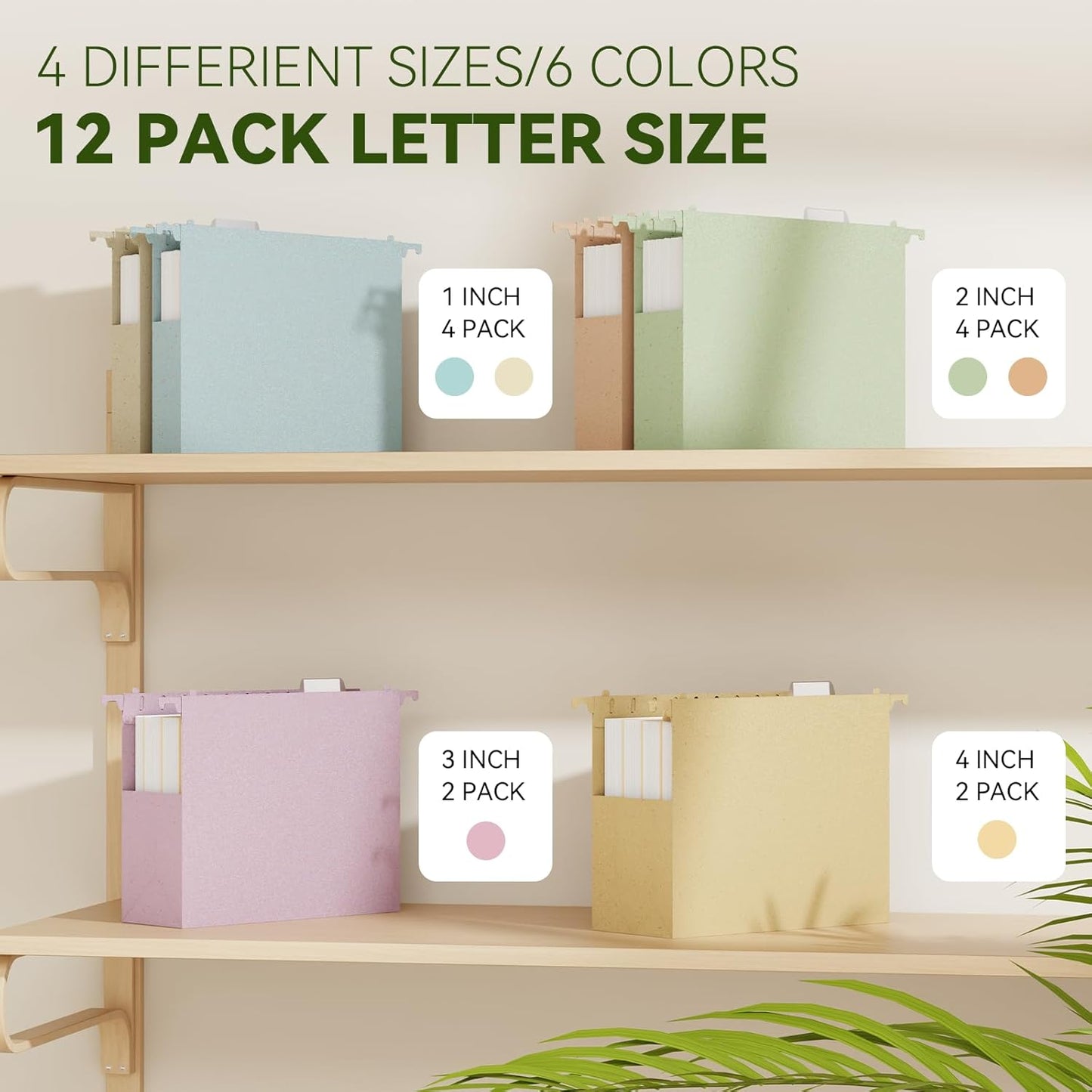 XINGIA Hanging File Folders Letter Size,1'' & 2'' & 3''Expandable File Cabinet Folders with Tabs,Extra Capacity Plastic Hanging File Organizer,12 Pack Pastel Wheat Straw Hang Folder for Office School