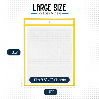 Essex Wares - 6 Pack, Assorted, Dry Erase Pocket Document Protectors, 10" Wide x 13.5" Tall- Dry Erase Clear Plastic Sleeves - Reusable & Easy Erase Plastic Invoice Holders, Water-Resistant & Durable