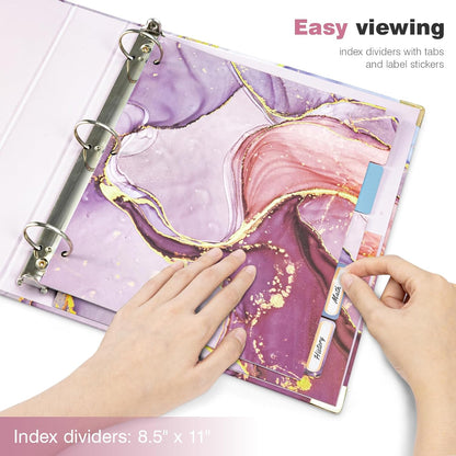 Ospelelf Binder 3 Ring 1 Inch, Floral Round Ring Clipboard Binder for Letter Size with 5 Tab Dividers, File Folder Labels, for School and Office Supplies