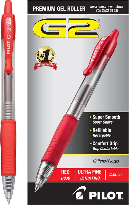 PILOT G2 Premium Refillable and Retractable Rolling Ball Gel Pens, Ultra Fine Point, Black Ink, 12-Pack (31277)
