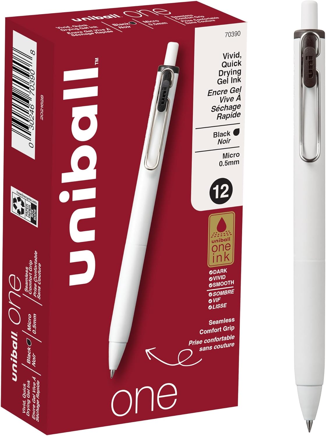 Uni-Ball One Black Retractable Gel Pens 4 Pack with Medium Points, Uni-Ball Click Pens are Fraud Proof and the Best Office, School, and Bible Pens