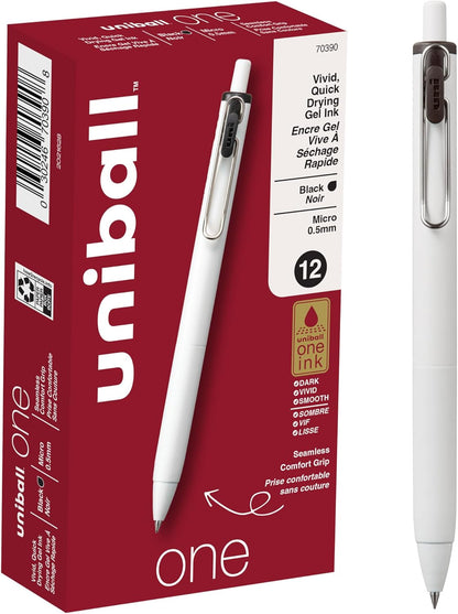 Uni-Ball One Black Retractable Gel Pens 4 Pack with Medium Points, Uni-Ball Click Pens are Fraud Proof and the Best Office, School, and Bible Pens