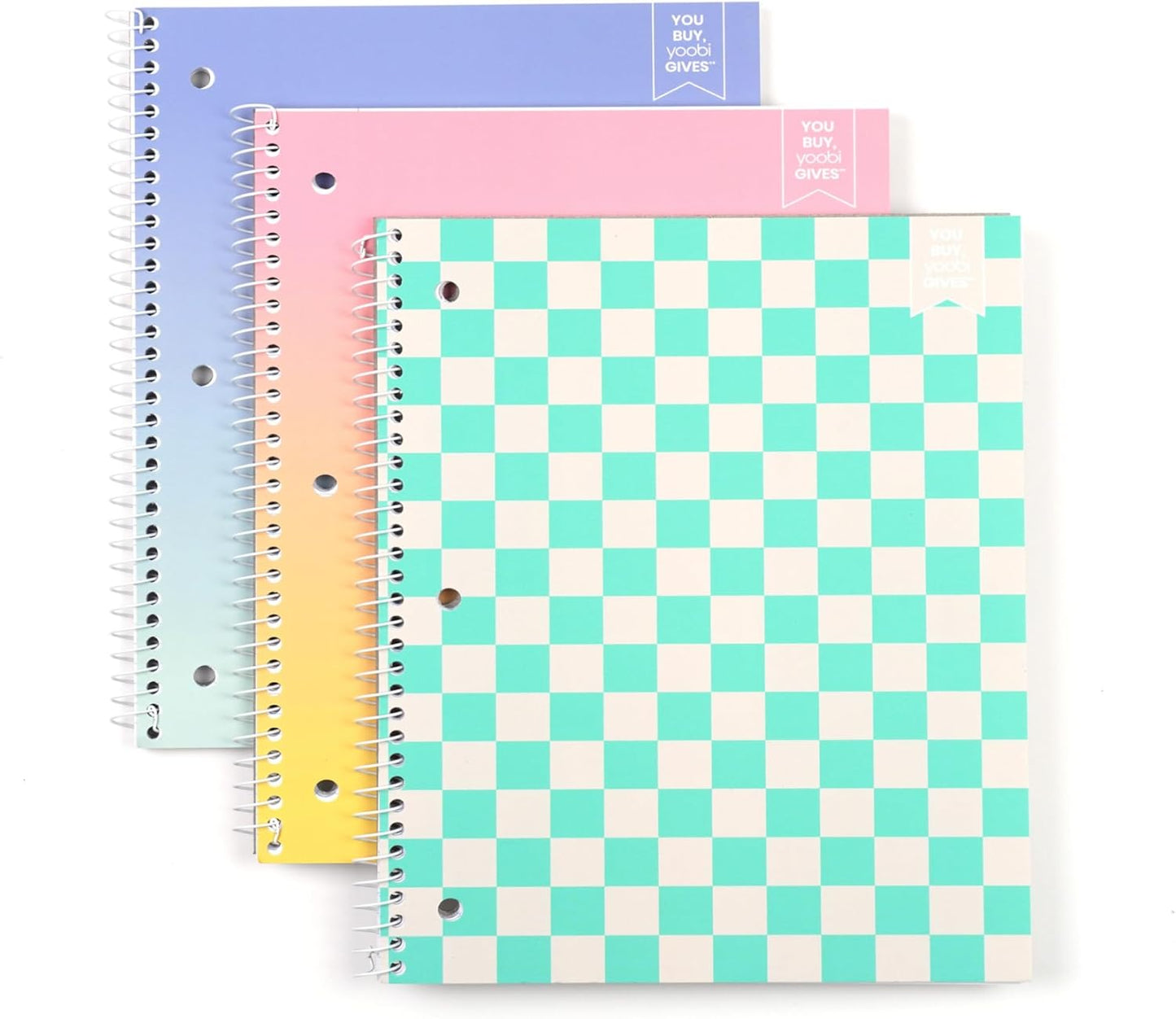 Yoobi College Ruled 8 x 10.5” Spiral Notebook Set – 3-Pack of 1 Subject Notebooks, Pink, Purple & Black Celestial Patterns – 150 Perforated 3-Hole Punched Sheets