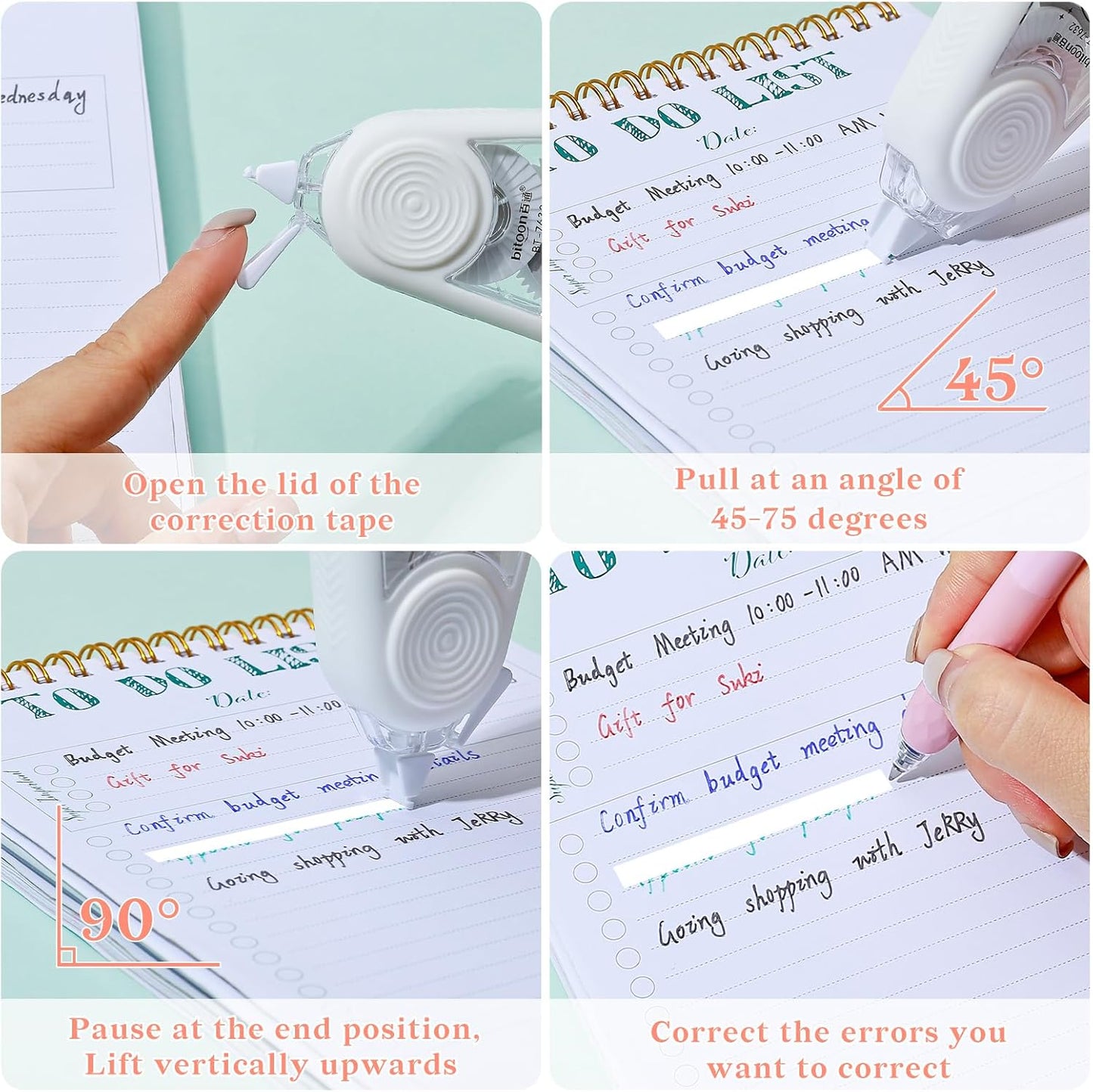 Temiary 4 Pcs White Correction Tape with Dispenser, Smooth Quick Dry Pull Out Tapes for Instant Corrections, 49.2 Ft Easy to Use Tear-Resistant Applicator for Office Note Taking, Journaling (Morandi)