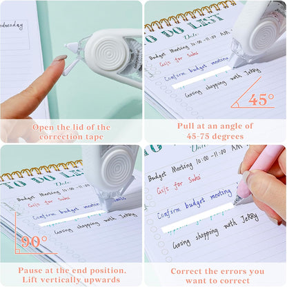 Temiary 4 Pcs White Correction Tape with Dispenser, Smooth Quick Dry Pull Out Tapes for Instant Corrections, 49.2 Ft Easy to Use Tear-Resistant Applicator for Office Note Taking, Journaling (Morandi)