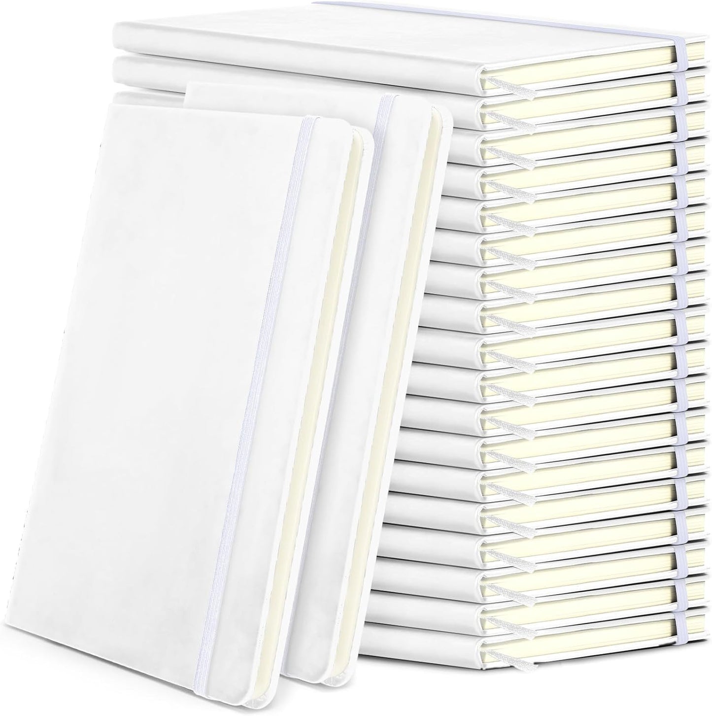 Honoson 20 Pack Lined Journal Notebooks A5 Hardcover Executive Notebook 5.5" x 8.3" PU Leather Wide Ruled Journals Bulk with Elastic Band for Home Business Office School Supplies(Black)