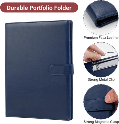 Professional Padfolio, Multi Function Faux Leather Portfolio Binder with Clipboard - Interview Resume Folder, Legal Document, Business Card Holder, for Office, Conference, Interviews (Black)