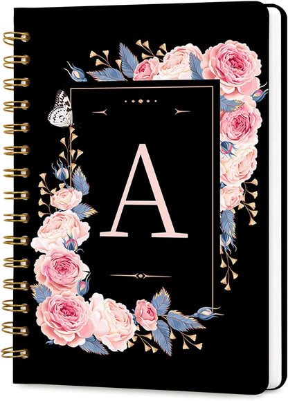 Lined Spiral Journal Notebook, A5 College Ruled Spiral Notebook for Women, Hardcover with Elegant Design for Work and Note-Taking, 5.5 * 8.25 inch, 160 Pages, Letter T