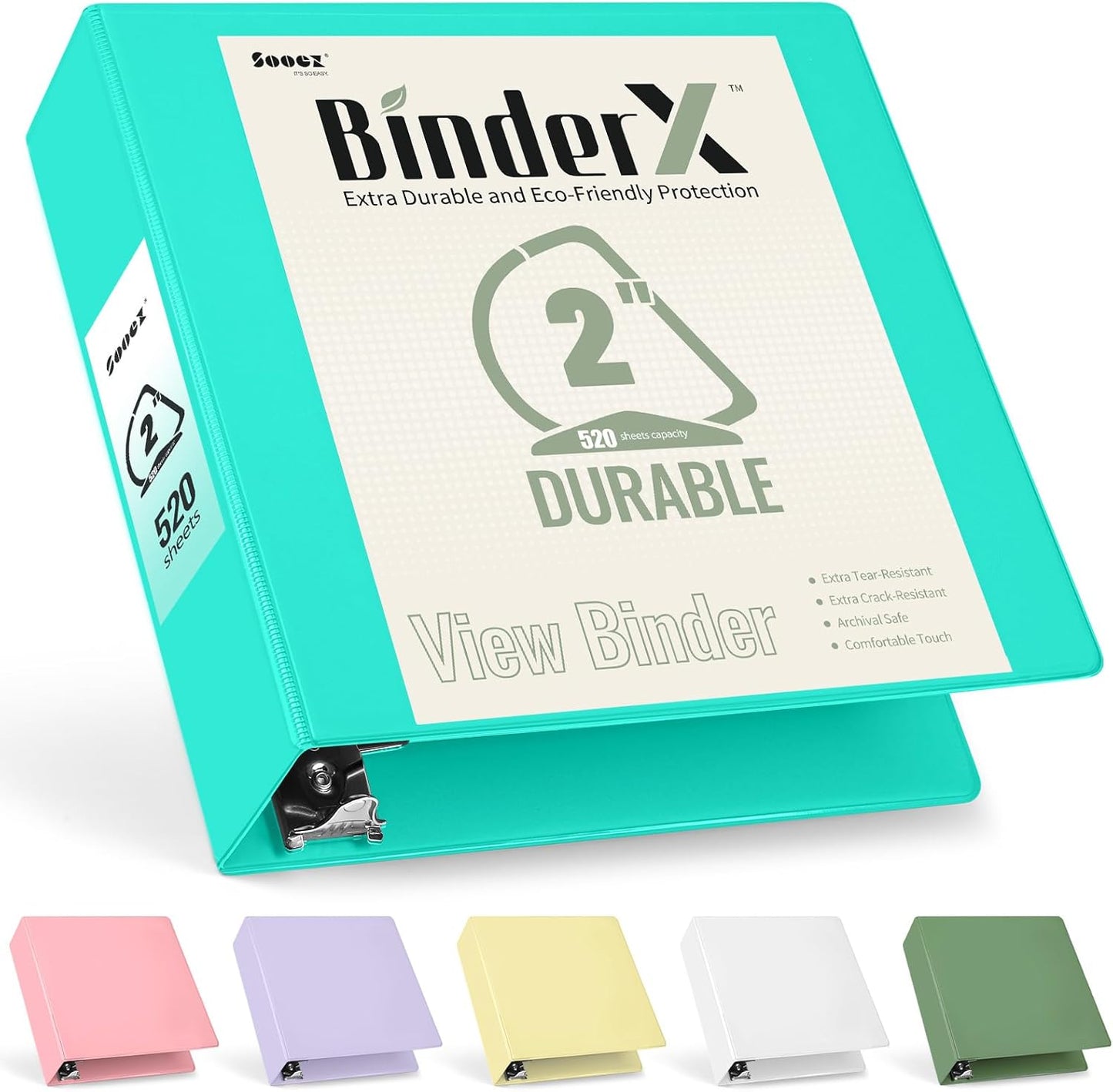 Sooez BinderX Extra Durable 3 Inch 3 Ring Binder, D-Ring Large Binders, Holds 670 Sheets of 8.5x11 Paper, Customizable View Cover with Inside Pockets, Heavy Duty 3 Ring Binder for School, Grey Blue