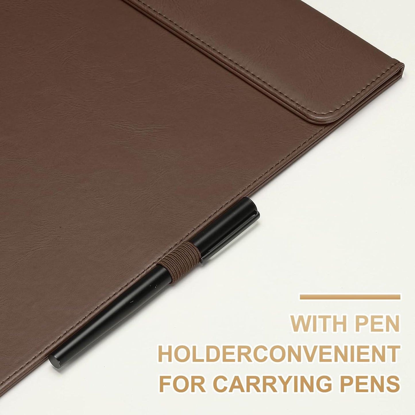 PATIKIL A4 Letter Size PU Leather Clipboard, 9.5"x13.5" Business Magnetic Padfolio with Pen Holder Organizer Office Folder Writing Board Style 2, Black