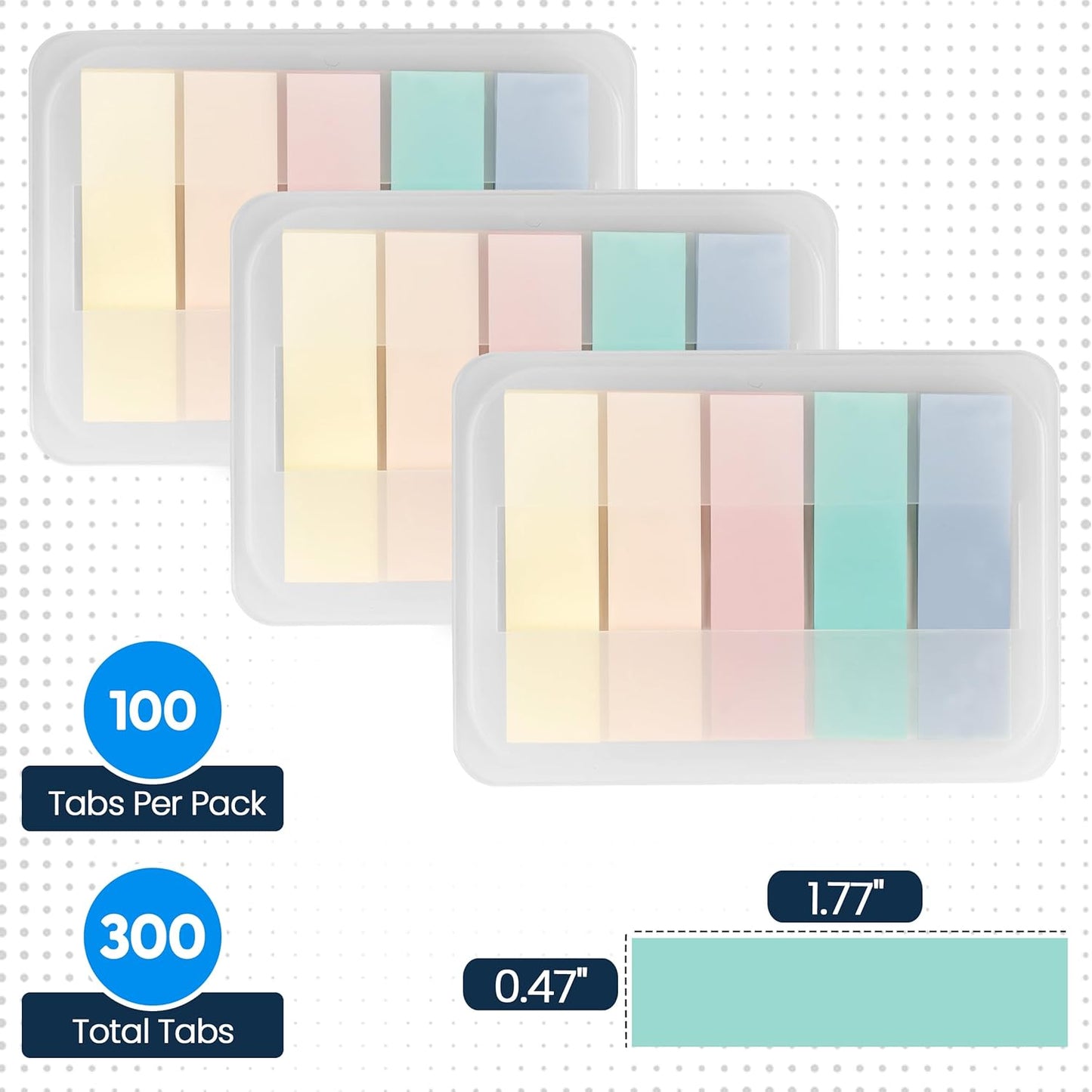 Essex Wares - 300 Pieces - Transparent Sticky Notes Tabs with Case - 5 Light Pastel Colors - 3 Cases - 1.8" x 0.4" - 60 Pieces - Pop Up Index Tabs - Book Flags for Annotating - Book Sticky Tabs