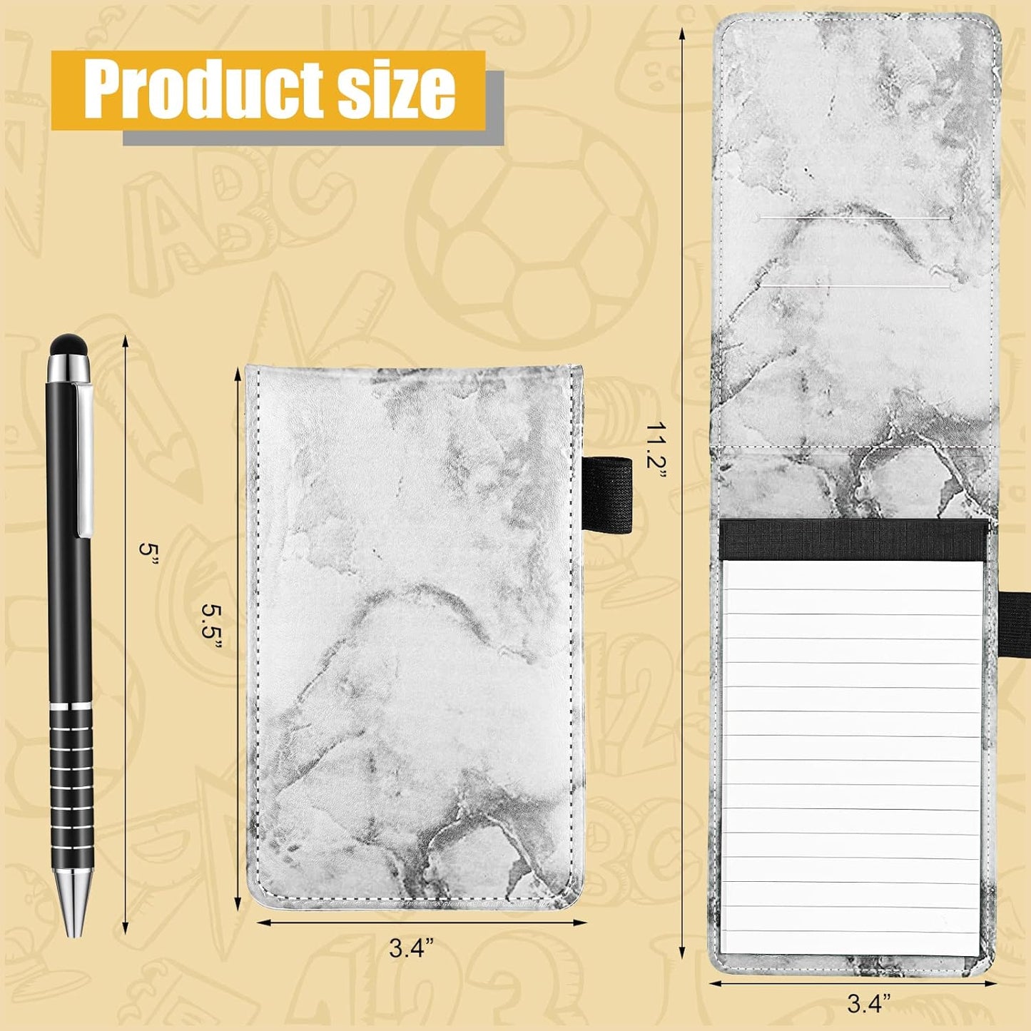 Outus 10 Pcs Mini Pocket Notepad Holder Set Included Small Leather Pocket Notebook Holder with 50 Lined Sheets, Metal Pen, 8 Pcs 3 x 5 Inch Memo Book Refills, 30 Lined Paper Per Note Pad (Black)