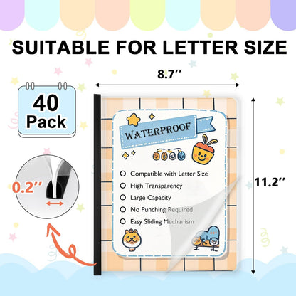TOTiyea 40 Pack Clear Report Covers with Sliding Bars, 5mm (25 Sheet Capacity) Black Sliding Bar File Folders, for Letter Size