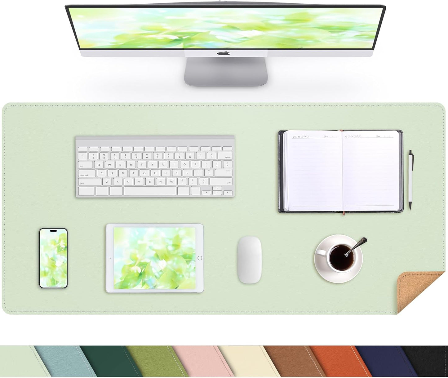 Large Desk Mat 47.2" x 17" Leather Desk Pad Protector with Natural Cork & PU Leather, Non-Slip Office Desk Mat, Large Mouse Pad, Waterproof Desk Blotter pad for Office&Home(Black)