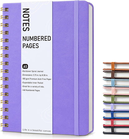 Lined Spiral Journal Notebook, A5 Hardcover Spiral Journals for Women Men, 150 Numbered Pages Spiral Bound Notebook, 100 GSM College Ruled Notebooks for Work, Note Taking 5.75" x 8.38", Olive Green