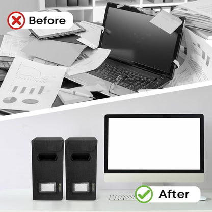 BALEINE File Organizer Box with Lid, Collapsible File Folder Organizer with Plastic Slide, Hanging File Folder Box for Office Document Storage (1 Pack, Black)