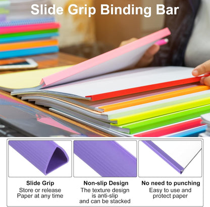 PATIKIL 100Pcs Binding Bars, 10mm Binding Bars Slide Grip 70 Sheets Capacity A4 Size Report Binder Triangle Presentation Binder for Report Cover Resume, Blue