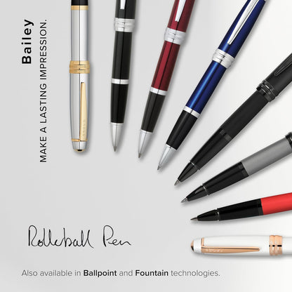 Cross Bailey Matte Red Lacquer Rollerball Pen - Refillable Pen for Smooth Writing - Well-Balanced, Distinctive Design - Easy Handling - Comfortable Grip - Gift-Ready Black Ink