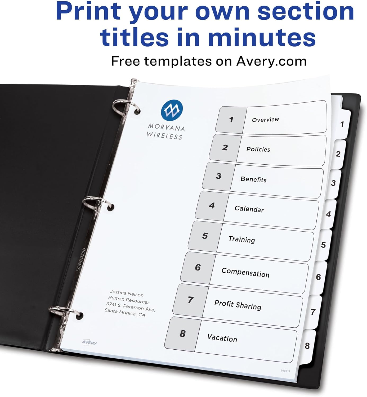 Avery Dividers for 3 Ring Binders, 8 Tabs per Set, Customizable Table of Contents, Classic White Tabs, Great for Organizing Reports, Projects, and More (11132)