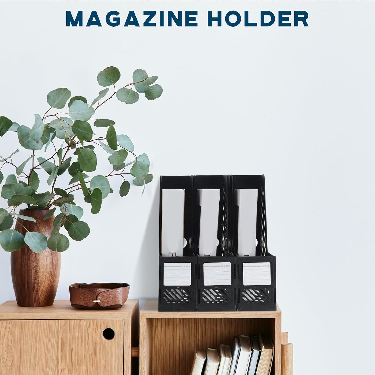 Glenmal 6 Pcs Plastic Magazine File Holder Collapsible Vertical Magazine Rack Holder Desk Folder Organizers Binder for Home Office School Desktops Aesthetic Storage Accessories(Black)