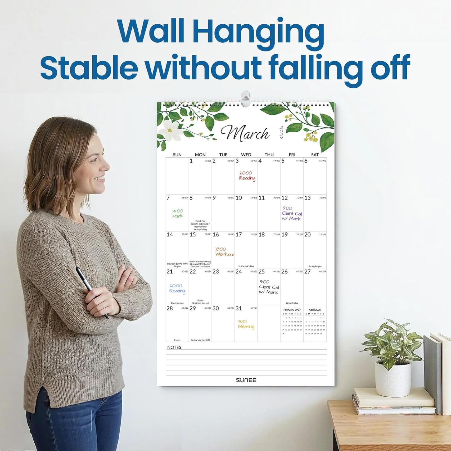 SUNEE 2026 Wall Calendar Large 22.75"x15.5", 21 Month Calendar (Ends December 2027), Vertical Extra Large, Seasons Color