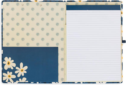 Steel Mill & Co Cute Clipboard Folio with Refillable Lined Notepad and Interior Storage Pocket, Floral Padfolio for Work, Garden Blooms Cream