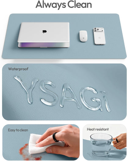 YSAGi Leather Desk Pad Protector, Office Desk Mat, Large Mouse Pad, Non-Slip PU Leather Desk Blotter, Waterproof Laptop Desk Writing Pad for Office and Home (23.6" x 13.8", Eggshell) - Colors B