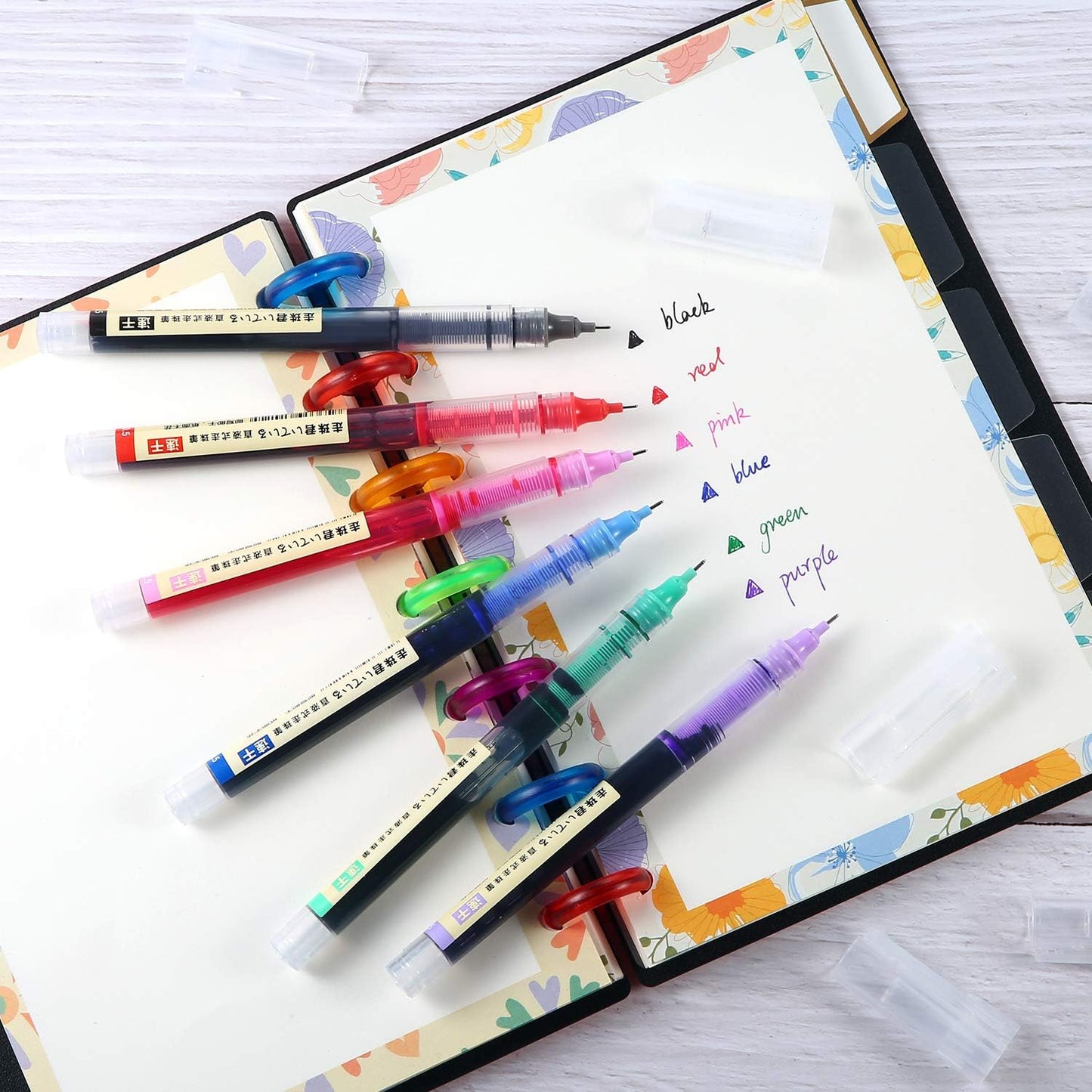 Frienda 12 Pieces Rolling Ball Pens 0.5 mm Japanese Quick Drying Fine Point Pens Liquid Ink Smooth Writing for Office Student Back to School Supplies(Multicolor)
