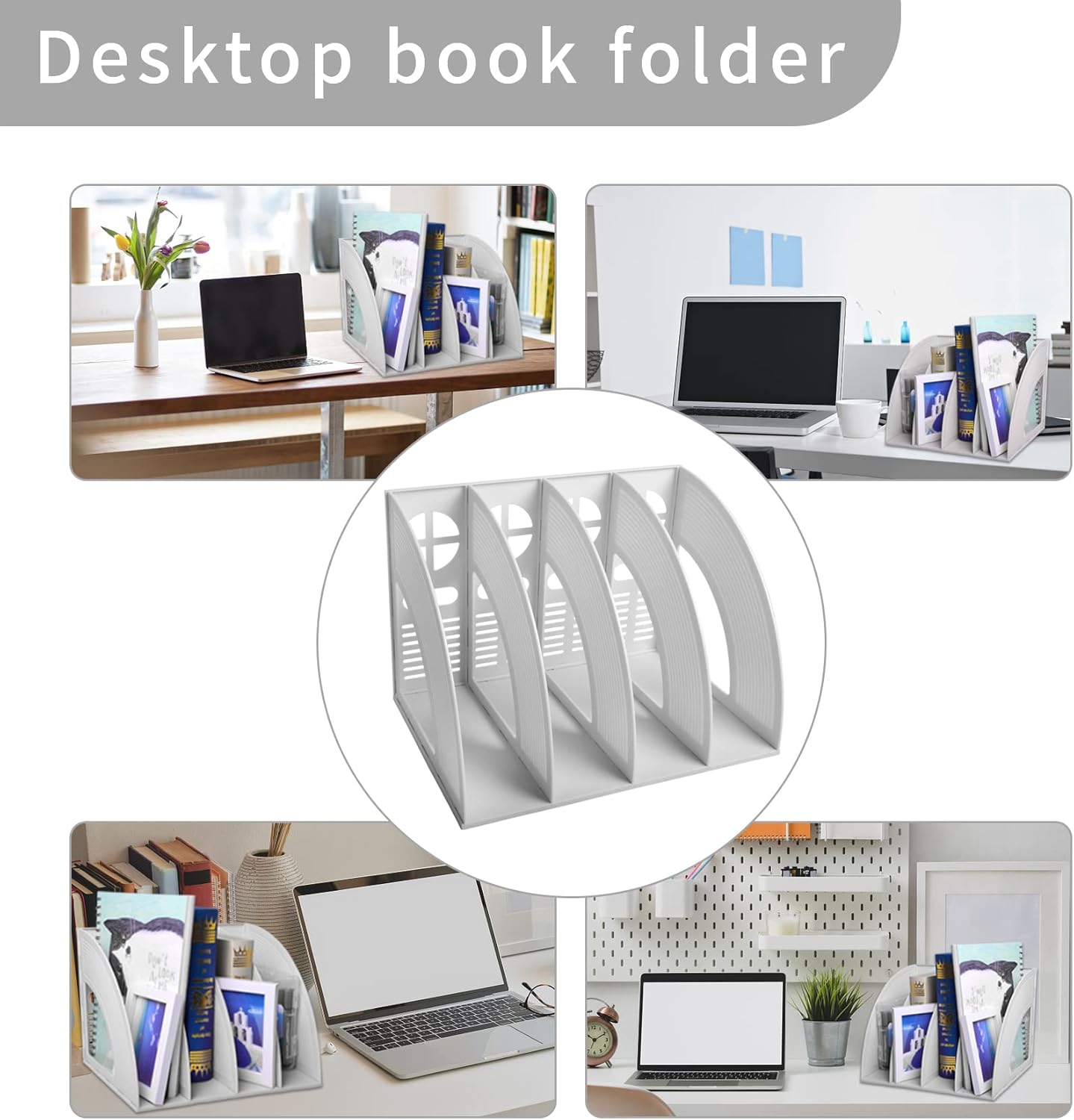 Marte Vanci Magazine File Holder Vertical PP Folder Book Desktop Organizer Plastic Storage Sturdy Vertical 4 Section Folder (Purple)