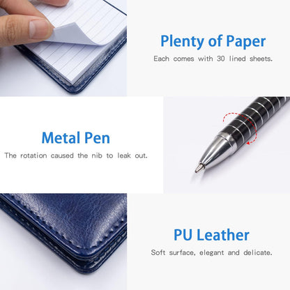Xhwykzz 7 Pieces Small Notepads Holder Set, Pocket Notebook with pen, Included 5 Pieces Refills 3 x 5 Inch, 30 Lined Paper Per Note Pad (Black)