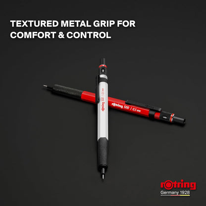 rOtring 500 Mechanical Pencil 0.5mm HB Lead Green hexagonal plastic barrel and non-slip textured metal grip