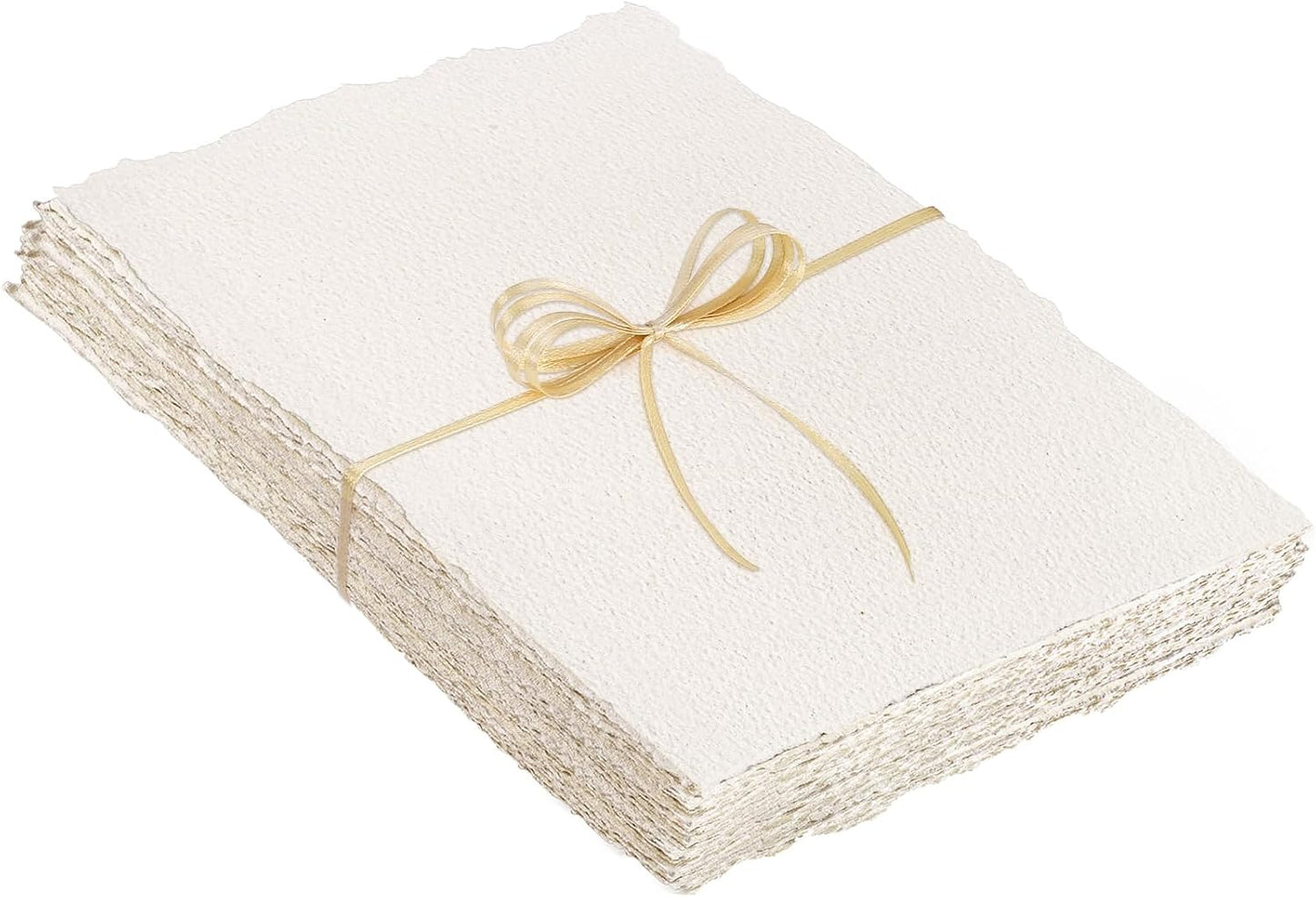 Prudiut 25 Sheets Cotton Watercolor Paper, 300 GSM Deckled Edge, 5 x 7 inch, Rough/Textured, White, for Watercolors, Wedding Invitations, Cards, Crafts
