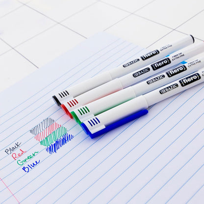 BAZIC Products Fiero Fiber Tip Pen, Fineliner Pens 0.4mm Blue Color Extra Fine Point, Writing Drawing for Graphic Office School (4/Pack), 1-Pack