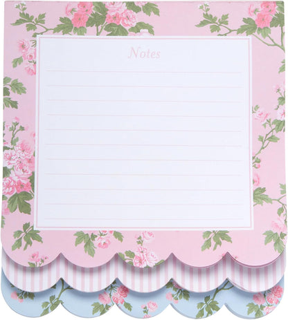 Laura Ashley 3-in-1 Scalloped Edge Layered Notepad – 6.5 x 7.5 Inch Writing Pad with 150 Lined Tear-Off Sheets, Elegant Heirloom Cottage Stationery, Glue-Bound with Sturdy Backboard