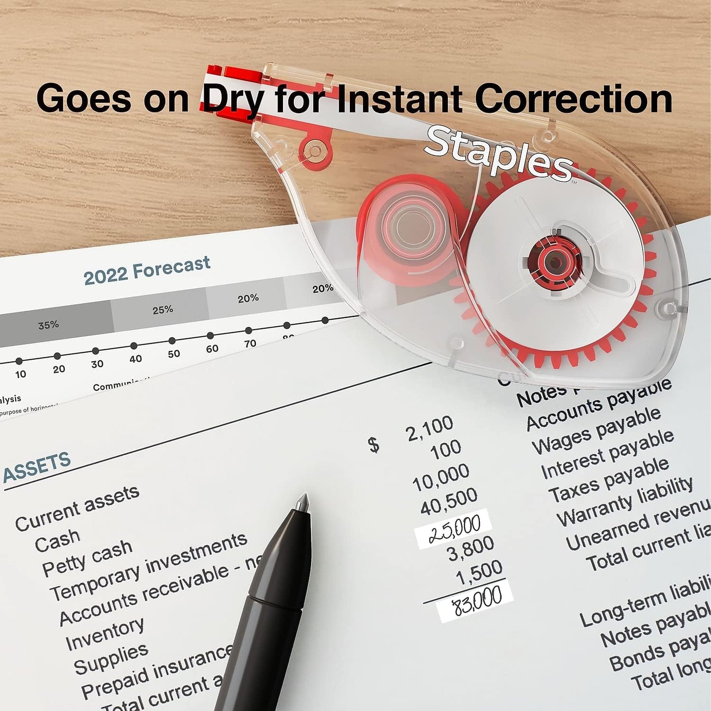 STAPLES Correction Tape, White, 6 Pack – Instant Dry Tape for Clean Corrections at School & Office