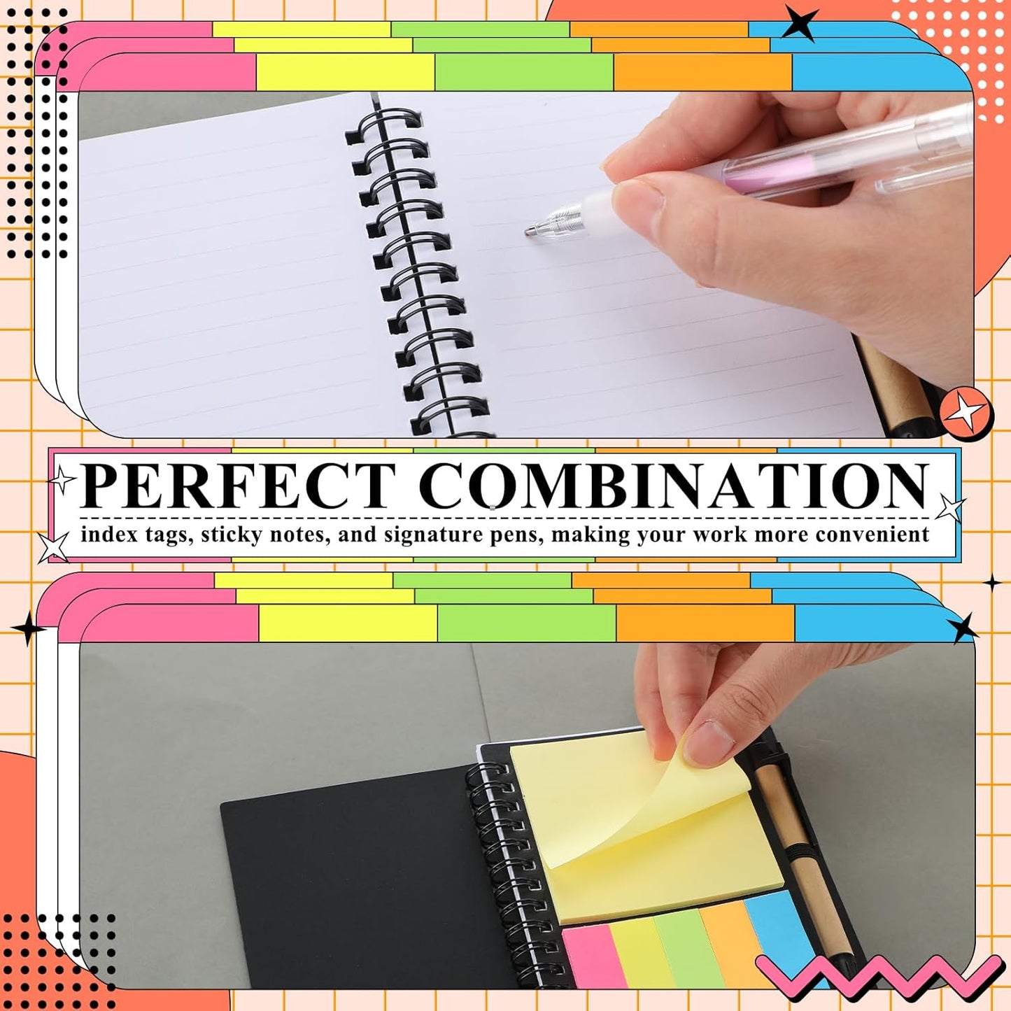 Qilery 30 Pack Composition Lined Spiral Notebook Small Notepad and Pen Set Steno Pads Lined Notepad Black Pocket Notebook for Business Office School Supplies