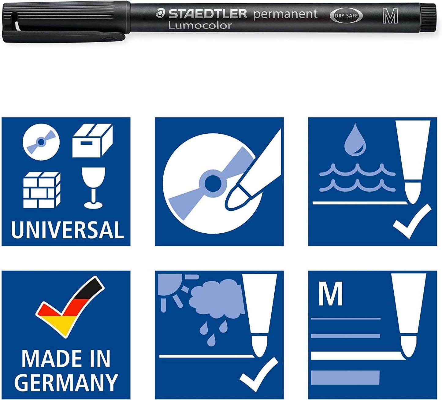 STAEDTLER Lumocolor Permanent Pen 317 Medium 1.0mm Line - Assorted Colours (Pack of 8) (317 WP8 ST), pack of 8