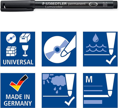 STAEDTLER Lumocolor Permanent Pen 317 Medium 1.0mm Line - Assorted Colours (Pack of 8) (317 WP8 ST), pack of 8
