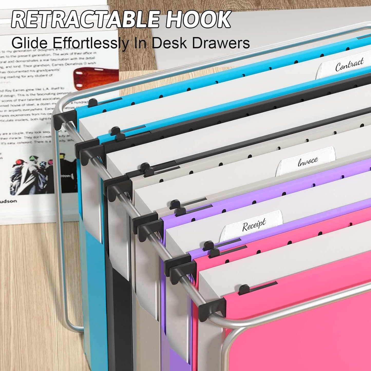 Plastic Extra Capacity Hanging File Folder Letter Size,12 Pack Reinforced Expandable Hanging Folders,Heavy Duty 2 Inch Expansion,Adjustable Tabs,Hanging Organizer Designed for Bulky Files(Gray)