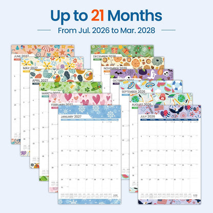 SUNEE 2026 Wall Calendar Large 22.75"x15.5", 21 Month Calendar (Ends December 2027), Vertical Extra Large, Seasons Color