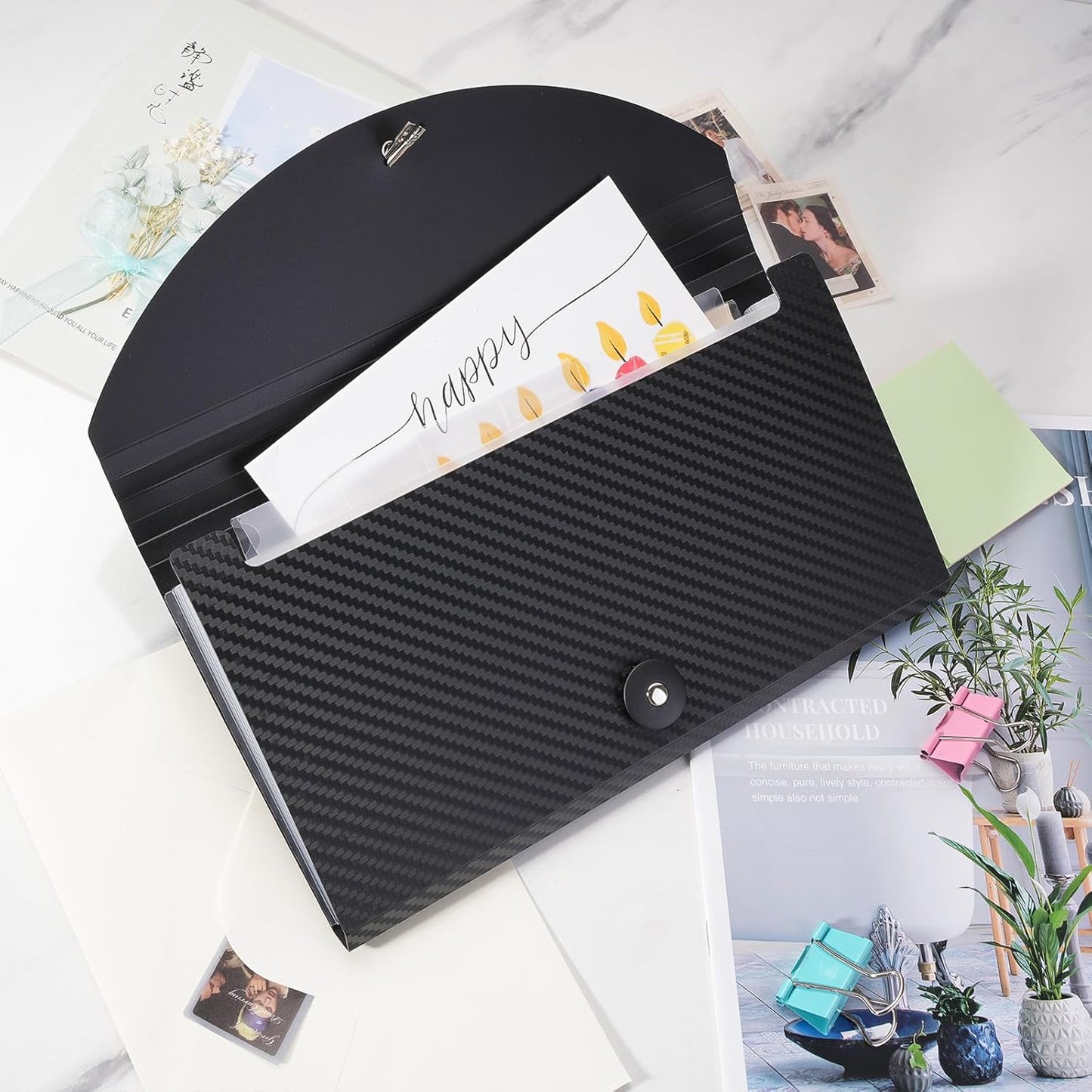 Expanding Accordion File Folder with Tabs and Elastic Closure, 13 Pocket File Organizer for A4 Documents, Receipt & Bill Organizer, Portable Document Holder for Home Office School Travel, Black 3 Pack