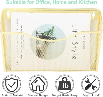 EASEPRES 3 Single Pocket Mesh Hanging File Organizer, Vertical Wall Mounted Magazine File Holder, Mount Basket Mail Paper Document Folder Organizing for Office, Home and School, Black