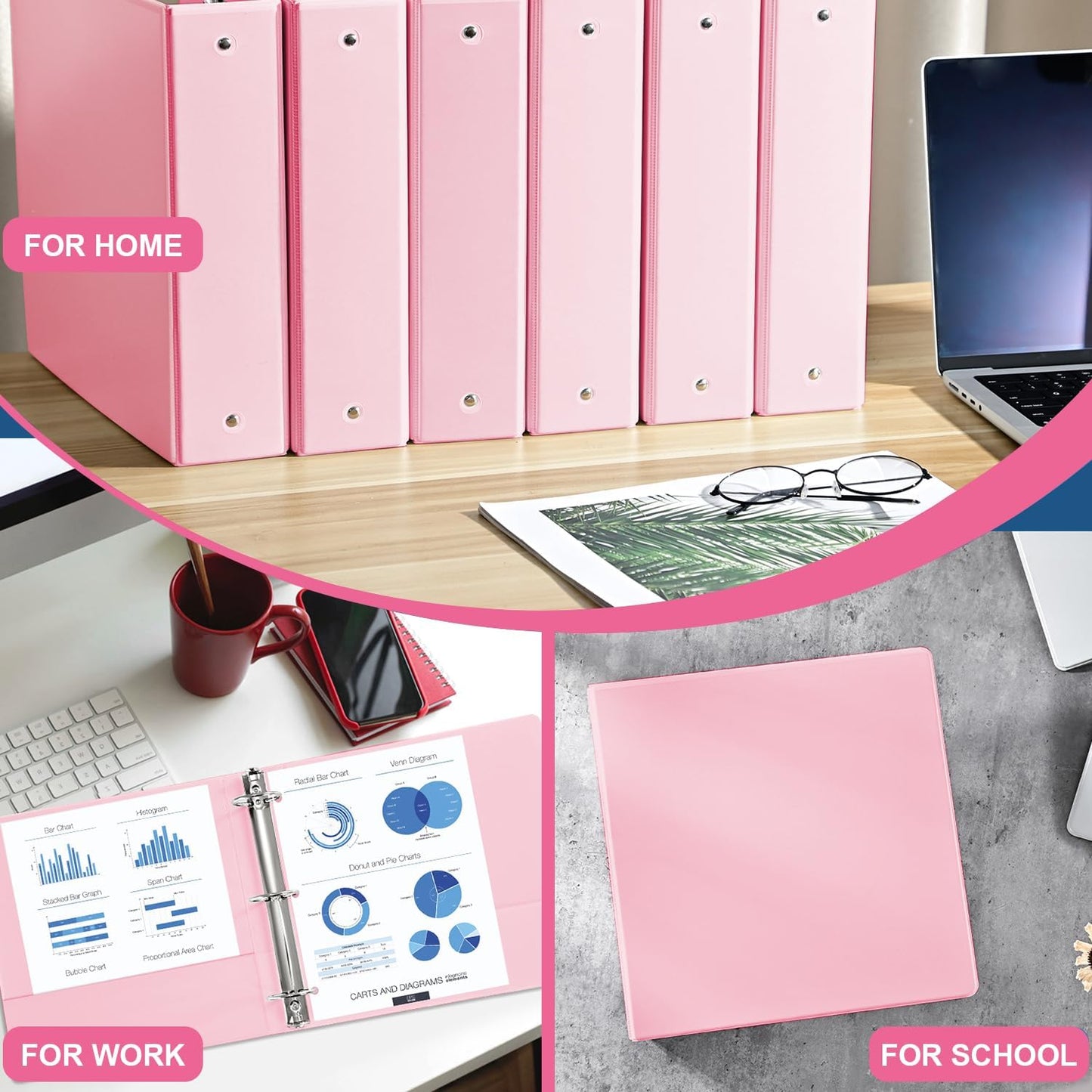 SUIN 2-Inch 3-Ring Binders with 2 Interior Pockets, Heavy Duty Clear View Presentation Binder Holds 425 Sheets Letter Size, Office School Home,6 Pack