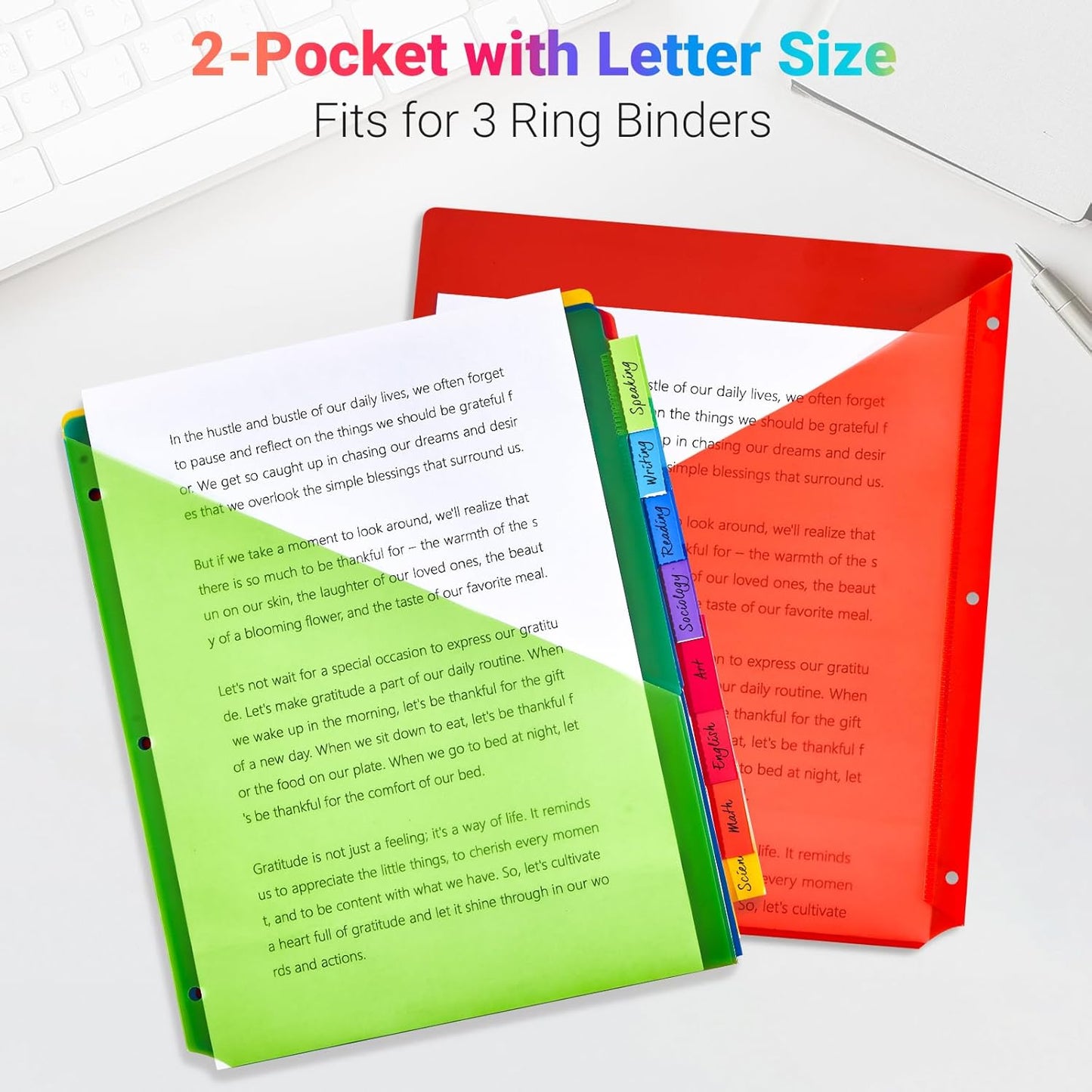 8-Tab Dividers for 3-Ring Binders, 16 Counts 3 Holes Index Dividers with 2 Pockets, Insertable 8 Tabs Binder Divider for 0.5''/1''/2''/3'' Inch Binders, 8 Colors