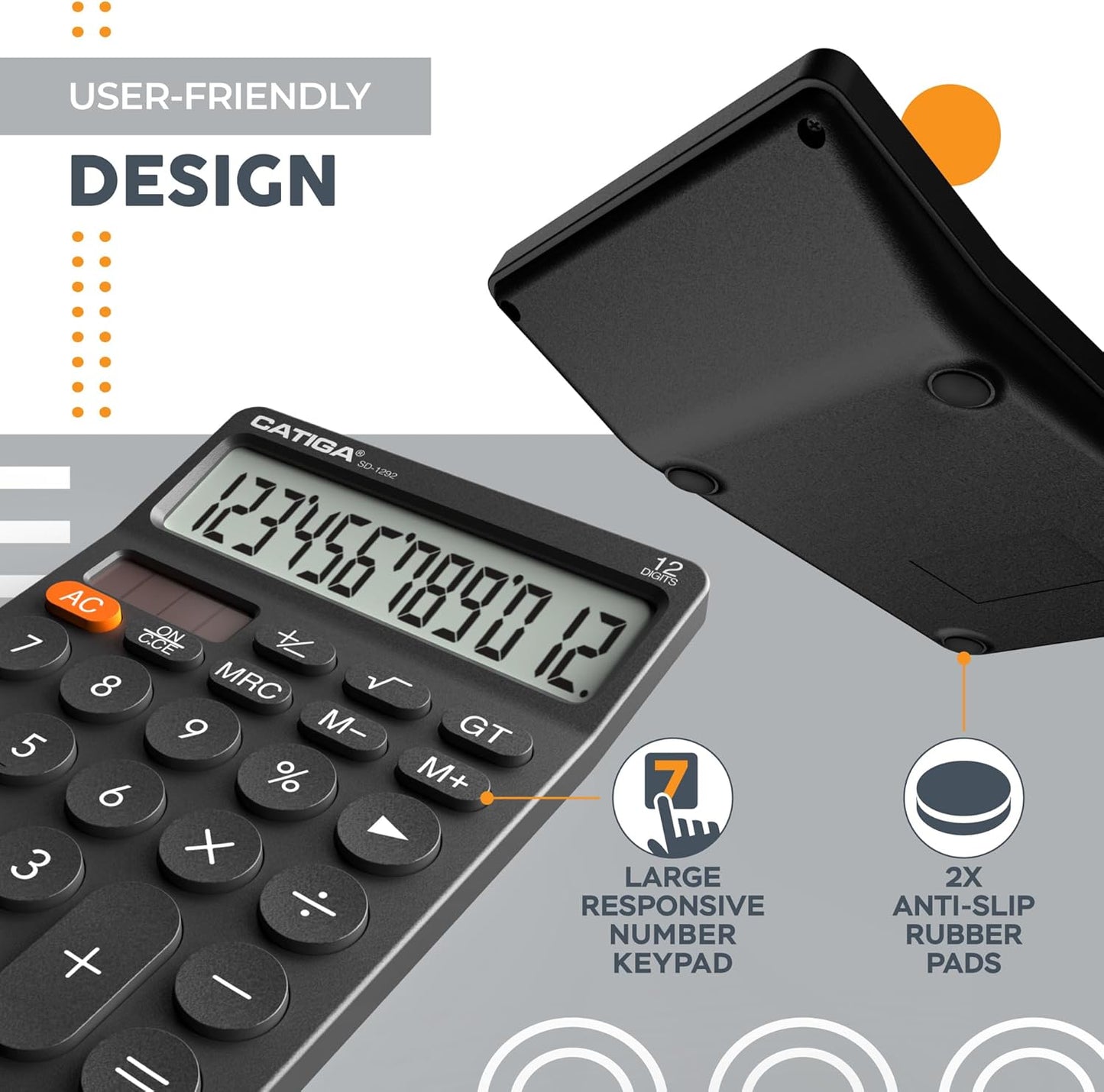 CATIGA 12 Digit Desktop Calculator Basic Desk Calculator with Large LCD Display, Big Buttons, 4 Function, Solar and Battery Dual Power, for Office, School, Home, SD-1292 Green